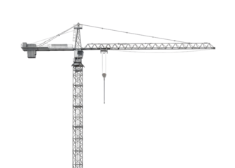 Large Metal Construction Tower Crane cutout isolated on transparent bg, png