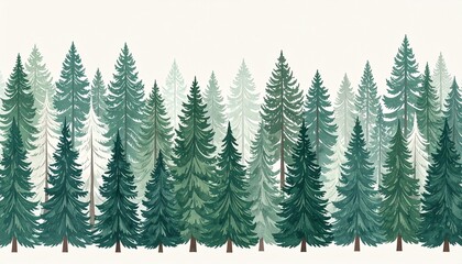 Obraz premium Serene pine forest with tall trees surrounded by soft lines and gentle natural colors