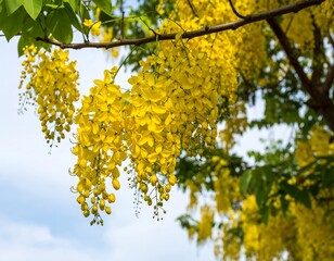 Golden flowers cascading from a tree