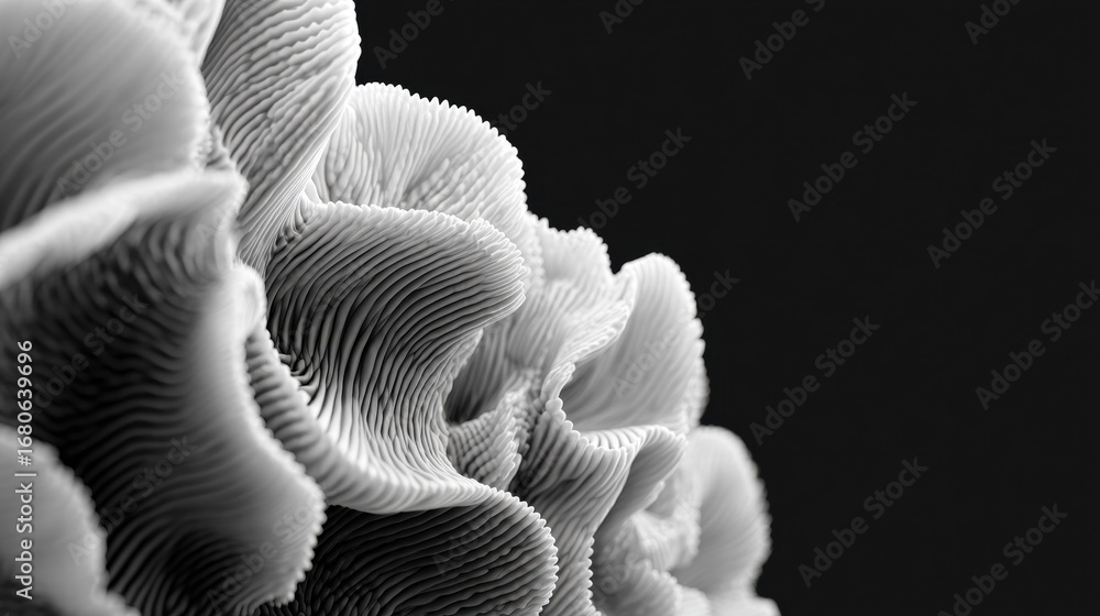 Poster a captivating grayscale abstract showing textured, organic forms with intricate patterns and flowing