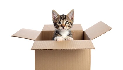 Small kitten in a cardboard box
