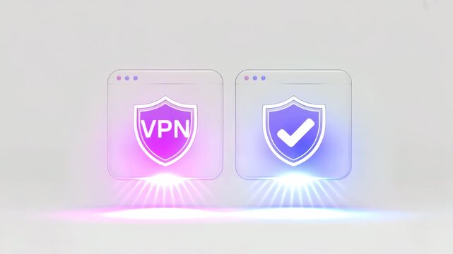 Two transparent icons with vpn and security shield symbol isolated on white background