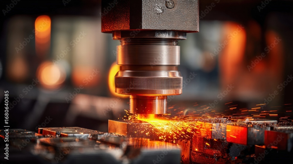 Aufkleber a close-up of a metal milling machine in action, creating sparks in a workshop environment.