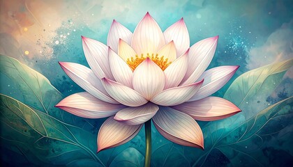 Serene lotus flower blooming among lush green leaves in a gentle and peaceful setting