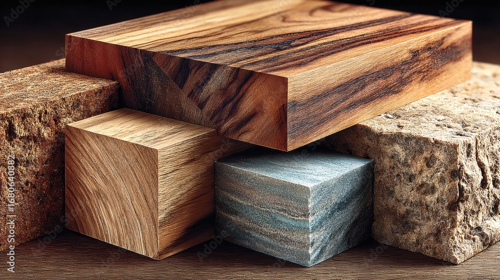 Poster detailed close-up of stacked wooden blocks showcasing natural textures and intricate patterns.