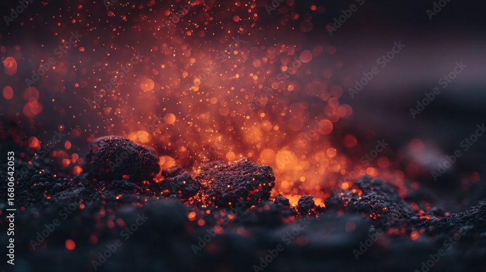 Poster glowing embers and fiery bokeh create a stunning abstract background with warmth and energy.