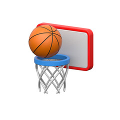 3D basketball hoop with ball symbolizing outdoor energetic sports activity.