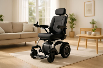 Modern electric wheelchair with advanced features in a home setting