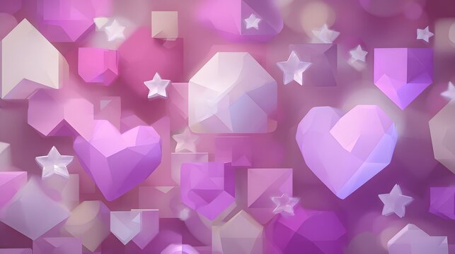 Abstract design of various geometric shapes in soft pastel pinks and purples, featuring a prominent heart shape.