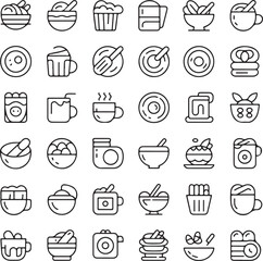 Collection of black line art icons representing food and drink items vector