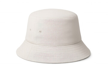 Close-up of a blank white bucket hat, perfect for showcasing designs or logos, isolated on a transparent background