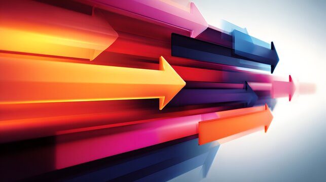A dynamic array of colorful arrows, moving forward, showcasing a concept of progress and forward momentum. - Powered by Adobe