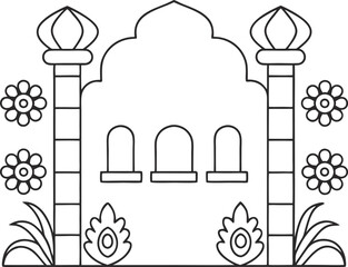 Obraz premium Illustration of a decorative archway with flowers and columns, a simple and elegant design for various creative projects
