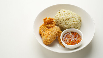 Nasi daun jeruk ayam goreng, aromatic rice with fried chicken and chilli sauce