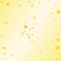 Thai baht coins falling. Gold scattered THB