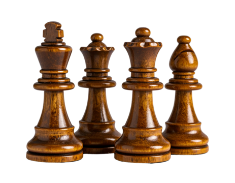 A small set of four chess pieces displayed at a three-quarter angled perspective, hig 608658
