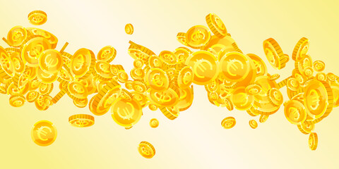 European Union Euro coins falling. Scattered gold