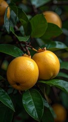 Close-up of mature canistel fruits showcasing their glossy skin and foliage backdrop