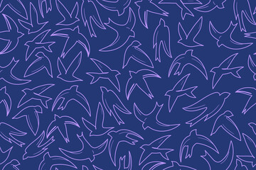 Seamless pattern of swifts. Vector illustration of birds silhouettes. Birds flying. Background design. Textile design, swallows pattern.
