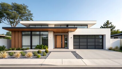 Fototapeta premium Modern luxury residence with clean lines and natural wood accents