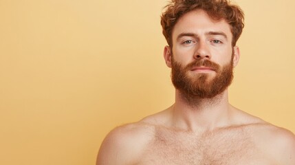 Portrait of a man with curly hair and beard against a warm background