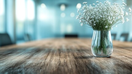 Elegant floral arrangement in a modern conference room setting during daylight