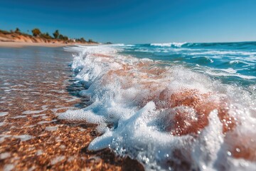 Sunny beach waves lapping gently