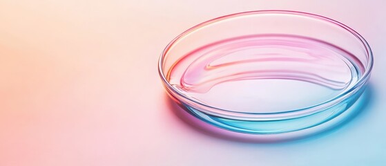 Petri dish with fluid, colorful light, scientific research, biology analysis, gene modification, laboratory experiment, genetic engineering concept