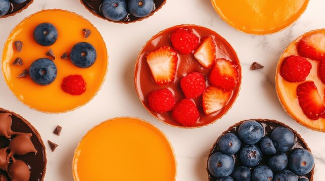Colorful mini desserts arranged attractively on a table