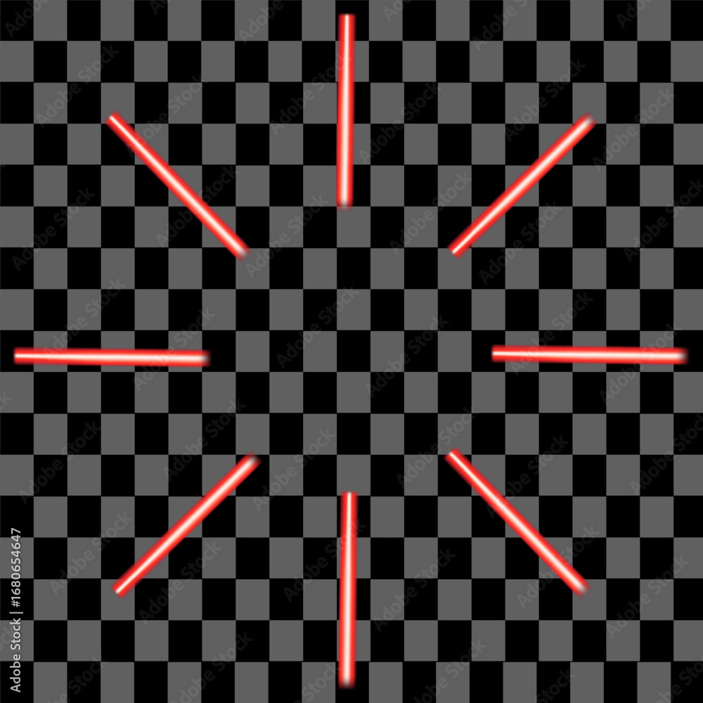 Poster red,glowing,light beams arranged in circular starburst pattern on transparent grid surface radiant l