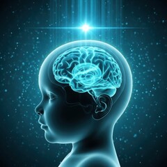 Fototapeta premium Illuminated child brain with cosmic energy flow