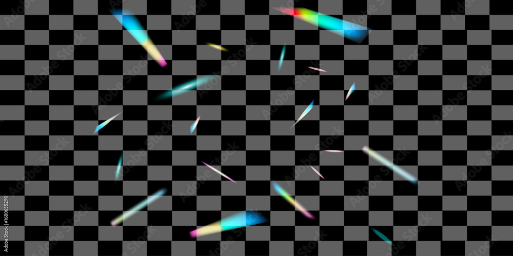 Poster colorful,glossy,light streaks scattered across transparent grid surface glowing comet like abstract 