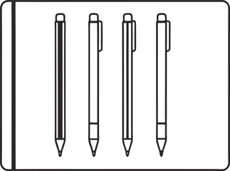 Illustration of a notebook with four pens, perfect for stationery, writing, or creative design projects and back to school