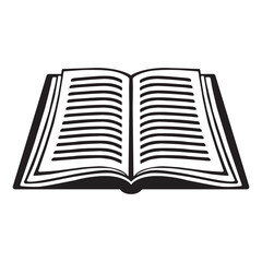 Minimalist black and white of open book with pages, simple line art design
