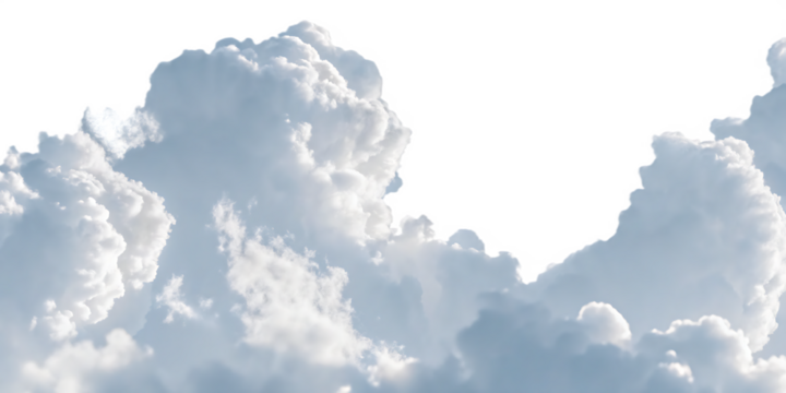 Fluffy cumulus clouds with soft blue sky isolated on a transparent background white