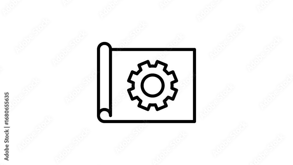 Poster gear on a blueprint animation paper illustrating design technology and mechanical engineering proces