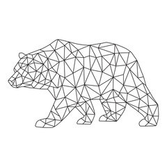 Geometric line art bear silhouette, polygon abstract animal design symbolizing strength, power, and nature.