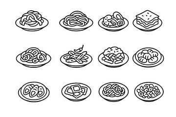 Gourmet Pasta Icons. Outline icon set of cyber incident response: alert siren, shield repair, report document,