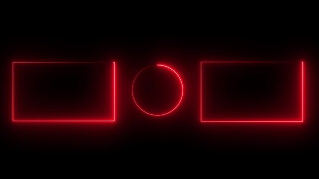 animated red neon rectangles and circle for youtube end screen. seamless loop of a glowing red youtube outro on a black background. youtube end card with placeholders for subscribe and next video. 