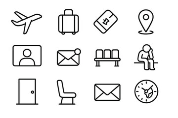Long-Distance Icons Grid. Outline icon set of long-distance romantic gestures: video call, letter envelope,