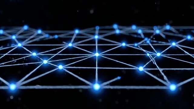 A pattern of dots connects one by one with lines of light, revealing a complex constellation or neural network.