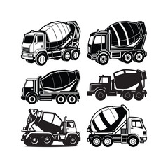 Black white silhouette cement mixer truck