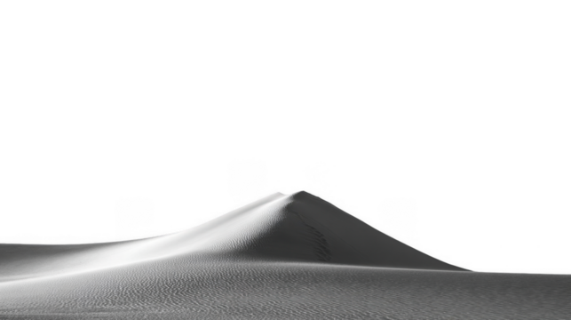 A smooth sand dune with detailed ripples and shadows against a black background in a desert landscape