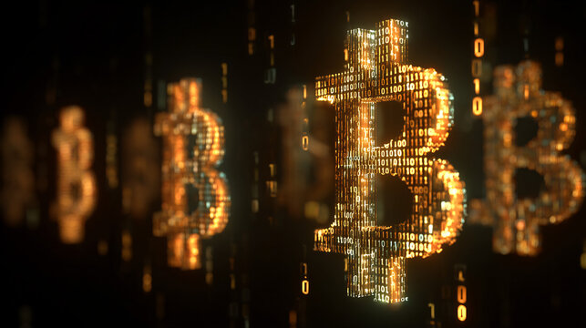 High-tech Bitcoin financial concept with futuristic digital coding visuals.
