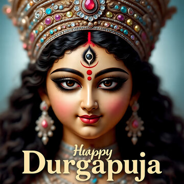 Face Portait of Beautiful Ma Durga for Durgapuja Festival