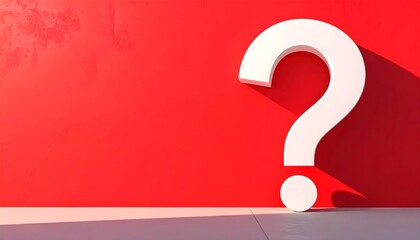 Minimalist red wall with giant white question mark