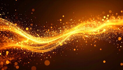 Golden wave of light with sparkling graphic particles in brilliant amber and warm tones