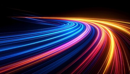 Long exposure of colorful light streaks diverging from the center in a dark environment
