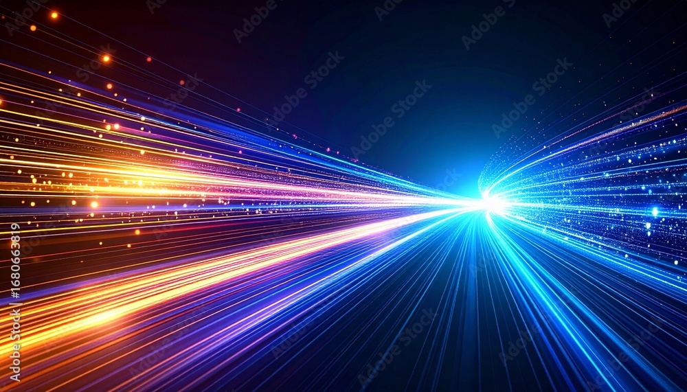 Poster dynamic tunnel with colorful light streaks and representation of energy lines and patterns