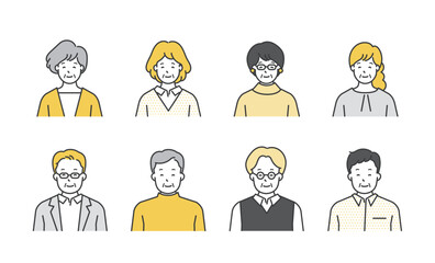 微笑むシニア男女の上半身イラスト